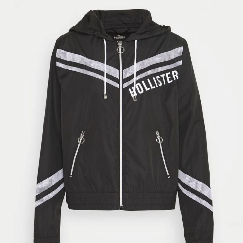 Hollister Women's Black Hooded Windbreaker Jacket XS